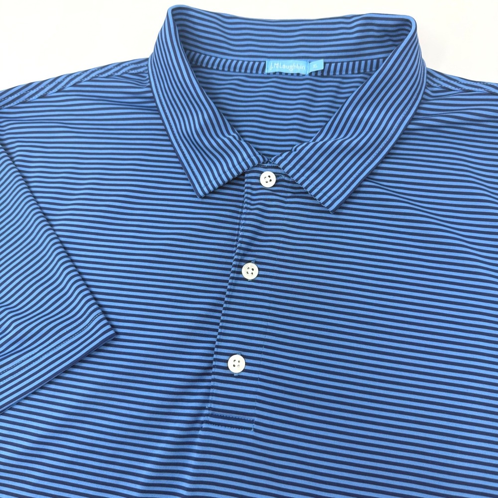 J.McLaughlin Mens XL Blue Striped Short Sleeve Performance Polo Shirt Stretch